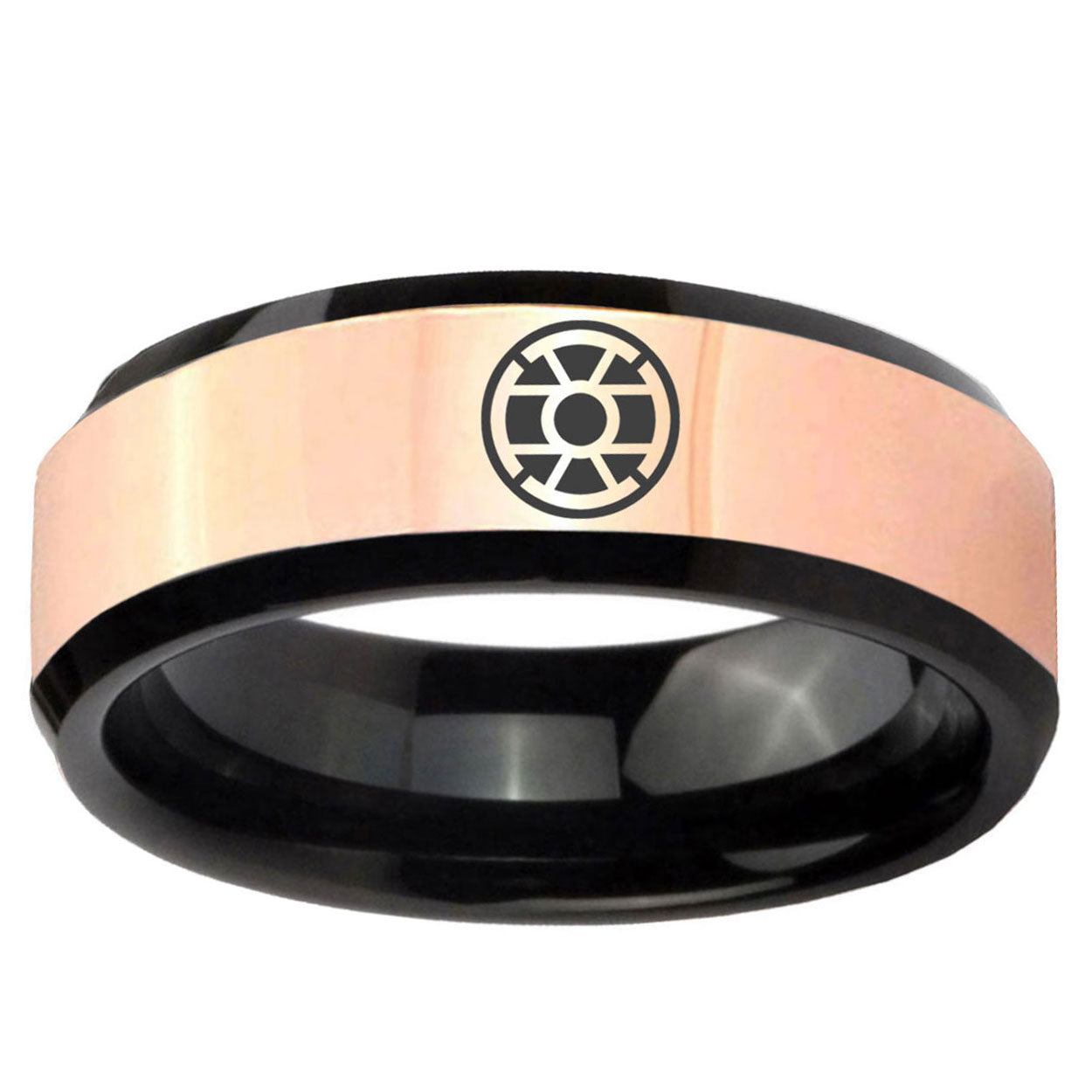 Gold Lantern Rose Gold Black Bevel Tungsten Custom Ring