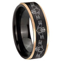 8mm Irish Claddagh Rose Gold Step Edge Black Tungsten Ring