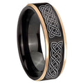 8mm Celtic Knot Rose Gold Step Edge Black Tungsten Ring