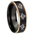 8mm Master Mason Masonic Rose Gold Step Edge Black Tungsten Band