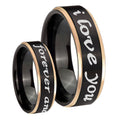 8mm I Love You Forever ever Rose Gold Step Edge Black Tungsten Ring
