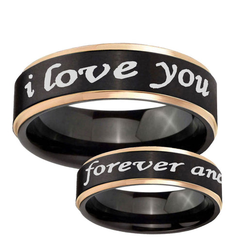 6mm I Love You Forever ever Rose Gold Step Edge Black Tungsten Ring