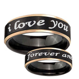 6mm I Love You Forever and ever Rose Gold Step Edge Black Tungsten Men's Ring