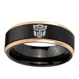6, 8mm Transformers Autobot Step Edge Black Rose Gold Custom Engraved Mens Rings