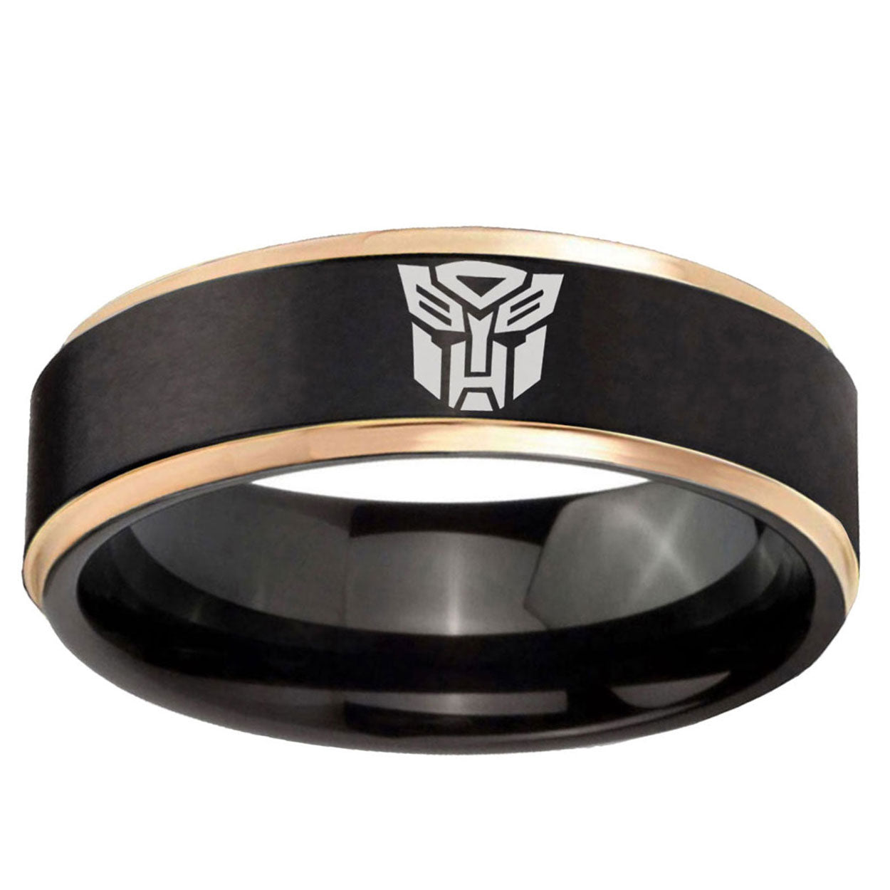 6mm Transformers Autobot Rose Gold Step Edge Black Tungsten Ring
