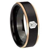 8mm Army Sergeant Major Rose Gold Step Edge Black Tungsten Custom Men's Ring