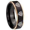 8mm Multiple CTR Rose Gold Step Edge Black Tungsten Ring