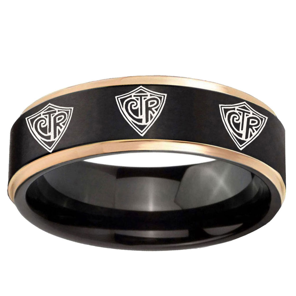 6mm Multiple CTR Rose Gold Step Edge Black Tungsten Ring