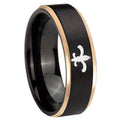 8mm Fleur-De-Lis Rose Gold Step Edge Black Tungsten Ring