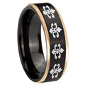 8mm Multiple Fleur-De-Lis Rose Gold Step Edge Black Tungsten Ring