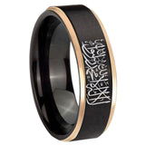 8mm Islamic Shahada Rose Gold Step Edge Black Tungsten Carbide Men's Ring