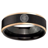 6mm Seal of Seven Archangel Rose Gold Step Edge Black Tungsten Carbide Men's Ring