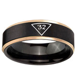 6mm Masonic 32 Triangle Freemason Rose Gold Step Edge Black Tungsten Carbide Custom Men's Ring