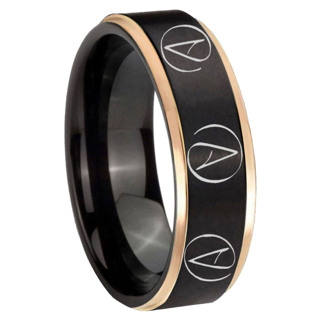 8mm Atheist Design Rose Gold Step Edge Black Tungsten Ring