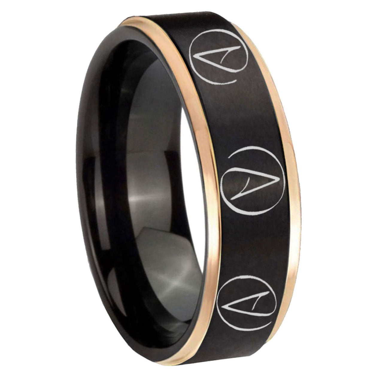 8mm Atheist Design Rose Gold Step Edge Black Tungsten Ring