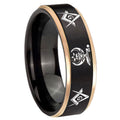 8mm Masonic Shriners Rose Gold Step Edge Black Tungsten Band