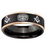 6mm Masonic 32 Design Rose Gold Step Edge Black Tungsten Carbide Engagement Ring