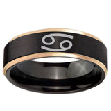6mm Cancer Horoscope Rose Gold Step Edge Black Tungsten Carbide Wedding Bands Ring
