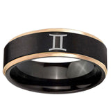6mm Gemini Zodiac Rose Gold Step Edge Black Tungsten Wedding Engraving Ring