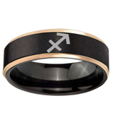 6mm Sagittarius Zodiac Rose Gold Step Edge Black Tungsten Custom Ring for Men