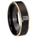 8mm Scorpio Horoscope Rose Gold Step Edge Black Tungsten Ring