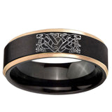 6mm Celtic Dog Rose Gold Step Edge Black Tungsten Carbide Men's Wedding Ring