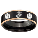 6mm Marine Army Sergeant Rose Gold Step Edge Black Tungsten Carbide Men's Bands Ring