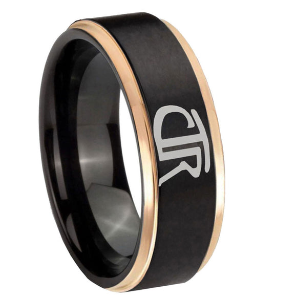 8mm-CTR-Black-Rose-Gold-Step-Edges-Tungsten-Carbide-Mens-Wedding-Ring