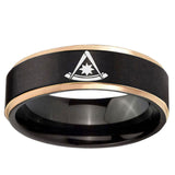 6mm Pester Master Masonic Rose Gold Step Edge Black Tungsten Men's Wedding Band