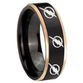 8mm Multiple Flash Rose Gold Step Edge Black Wedding Band