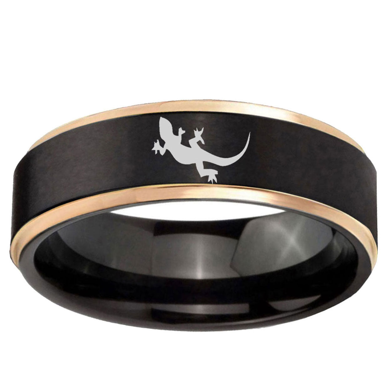 6mm Lizard Rose Gold Step Edge Black Tungsten Ring for Men