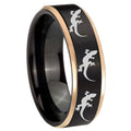 8mm Multiple Lizard Rose Gold Step Edge Black Tungsten Ring