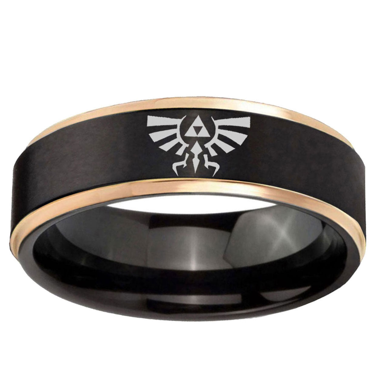 6mm Zelda Skyward Sword Rose Gold Step Edge Black Tungsten Ring