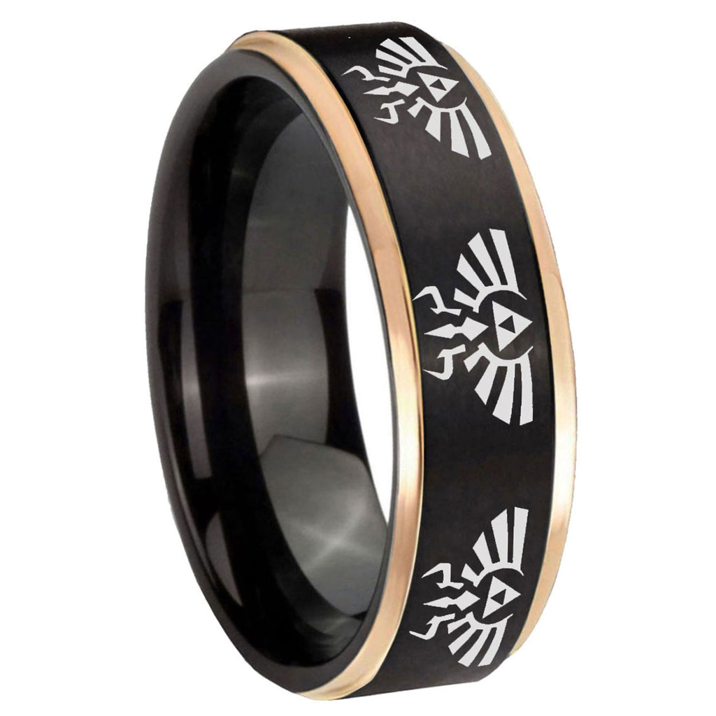 8mm Multiple Zelda Skyward Sword Rose Gold Step Edge Black Tungsten Band