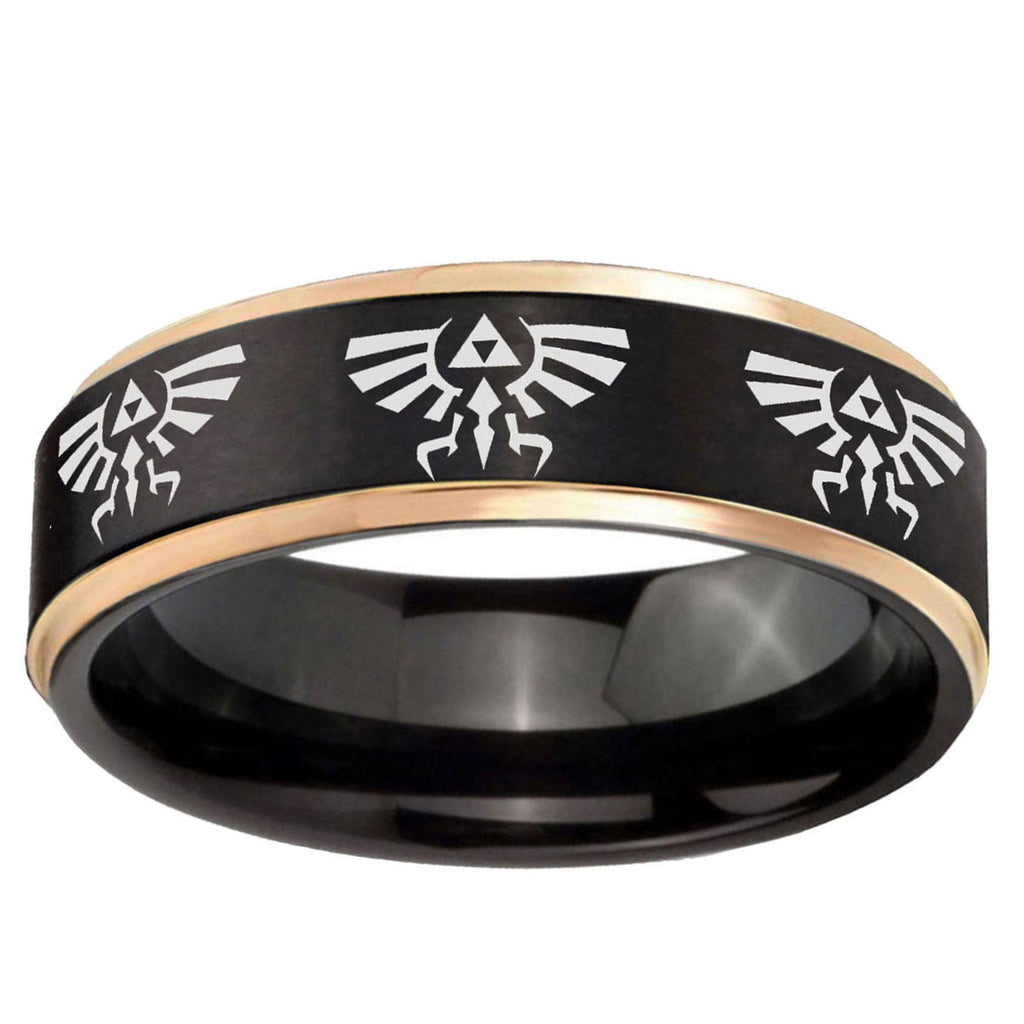 6mm Multiple Zelda Skyward Sword Rose Gold Step Edge Black Tungsten Band