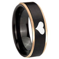 8mm Heart Rose Gold Step Edge Black Tungsten Engraved Ring