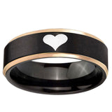 6mm Heart Rose Gold Step Edge Black Tungsten Carbide Engraved Ring