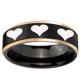 6mm Multiple Heart Rose Gold Step Edge Black Tungsten Men's Anniversary Ring