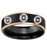 6mm Multiple Green Lantern Rose Gold Step Edge Black Unique Men Wedding Ring