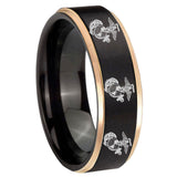 8mm Multiple Marine Rose Gold Step Edge Black Tungsten Wedding Engagement Ring