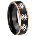 8mm Multiple Skull Rose Gold Step Edge Black Tungsten Ring