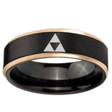6mm Zelda Triforce Rose Gold Step Edge Black Tungsten Carbide Custom Men's Ring