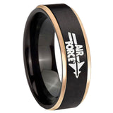 8mm Rose Gold Step Edge Black Air Force Tungsten Carbide Laser Engraved Ring