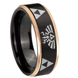 8mm-Legend-Triforce-Zelda-Black-Rose-Gold-Step-Edges-Tungsten-Carbide-Mens-Wedding-Ring