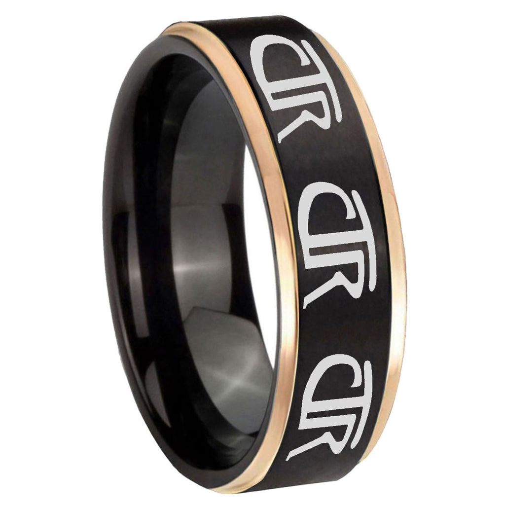 8mm Multiple CTR Rose Gold Step Edge Black Tungsten Ring