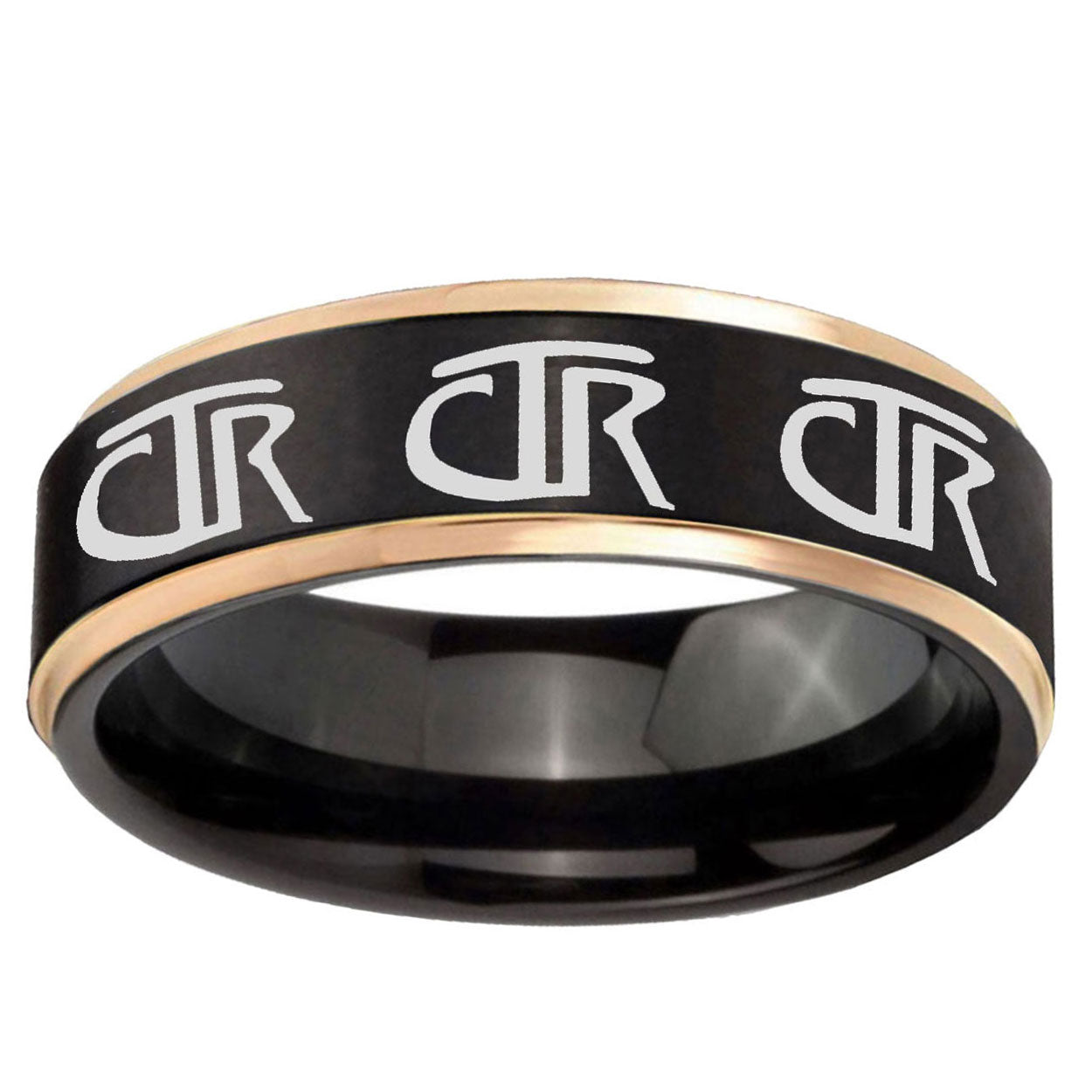 6mm Multiple CTR Rose Gold Step Edge Black Tungsten Ring