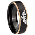 8mm Aquila Rose Gold Step Edge Black Tungsten Promised Ring