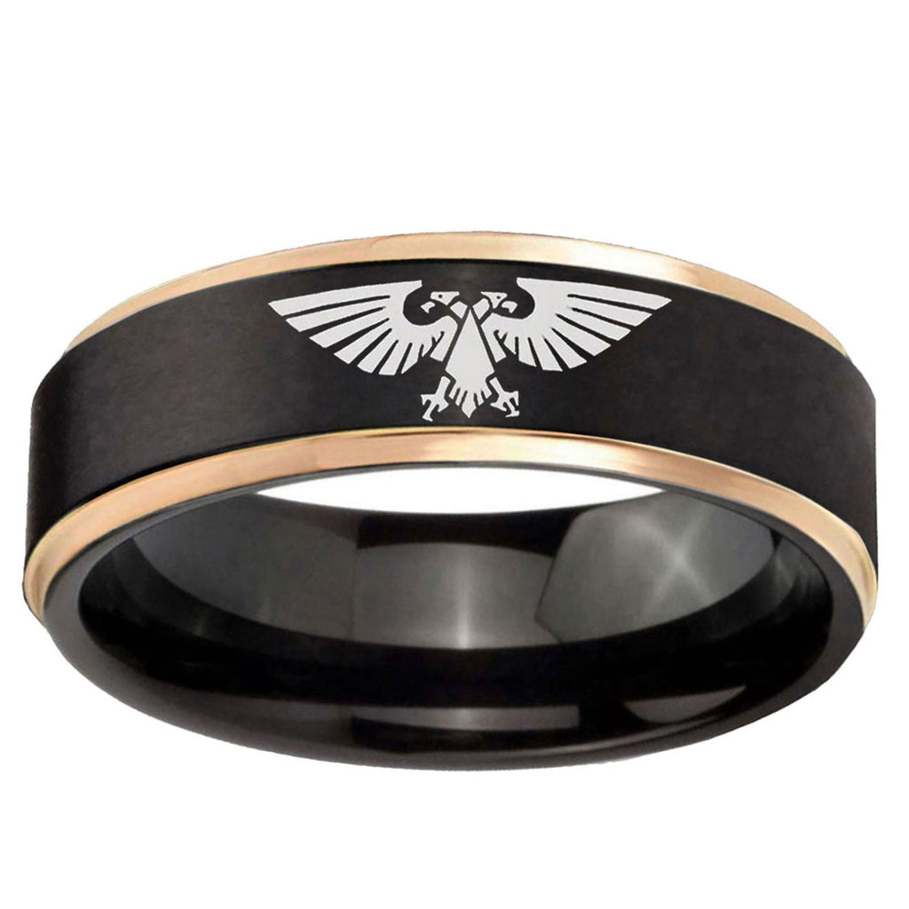 6mm Aquila Rose Gold Step Edge Black Tungsten Promised Ring