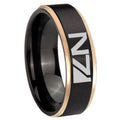 8mm N7 Design Rose Gold Step Edge Black Tungsten Ring