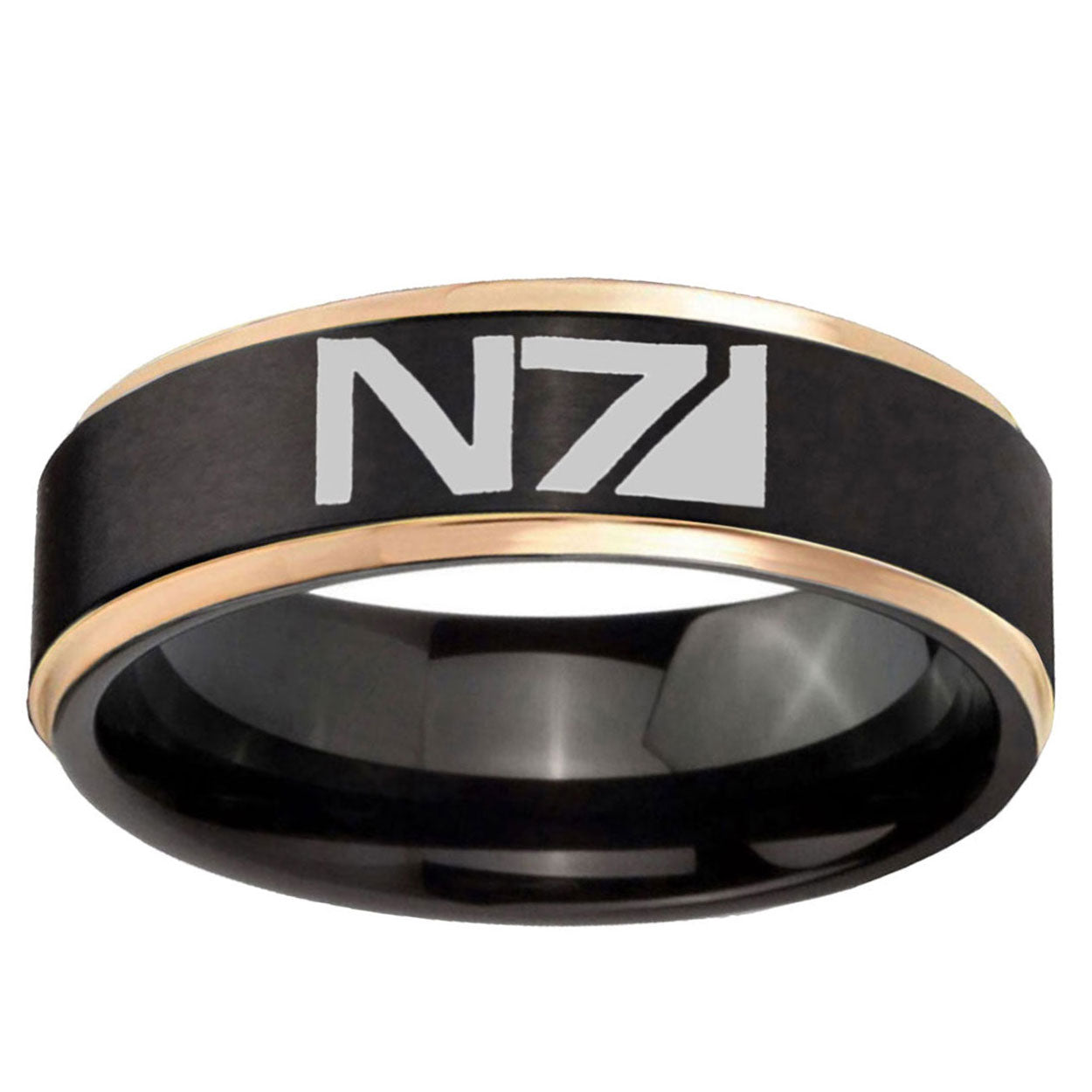 6mm N7 Design Rose Gold Step Edge Black Tungsten Ring